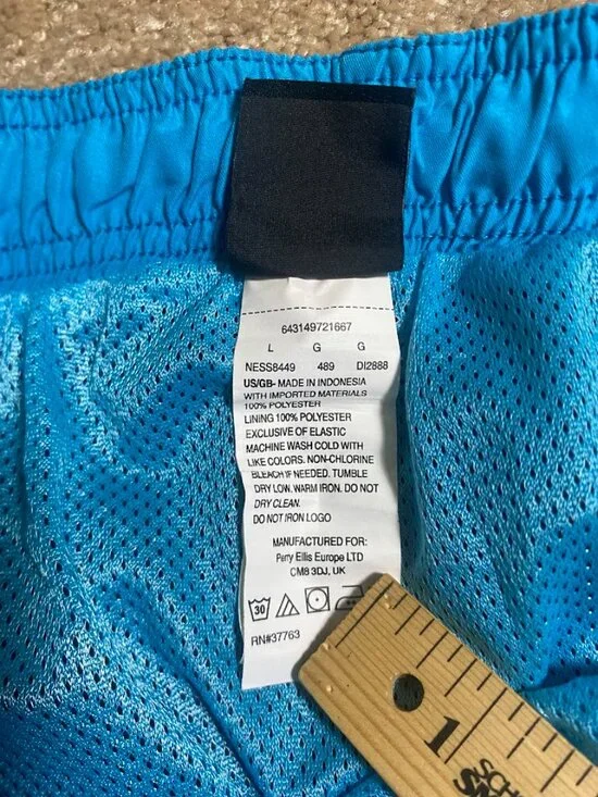 Nike Swim Trunks Men's Large Shorts Rush Blue Geometric Volley Mesh Liner Lined - Picture 9 of 10